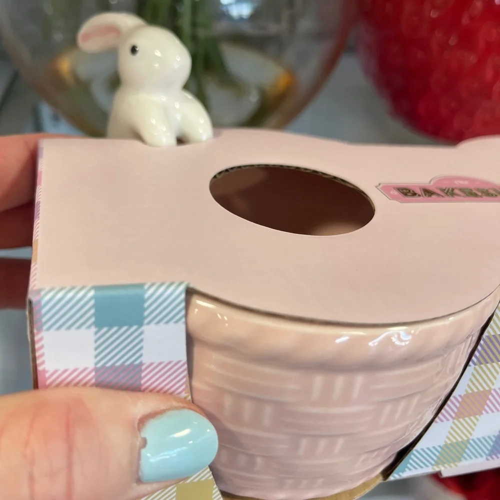 Pink Bunny Basket Spring Easter Ceramic Ramekins Bakeshop Set of 2 NWT